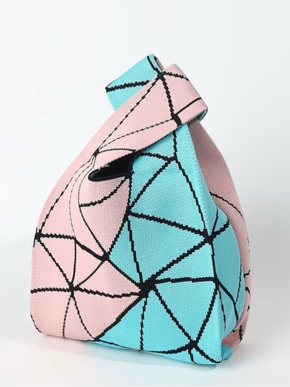 Pink & Blue Geometric Knot Handle Women's Tote